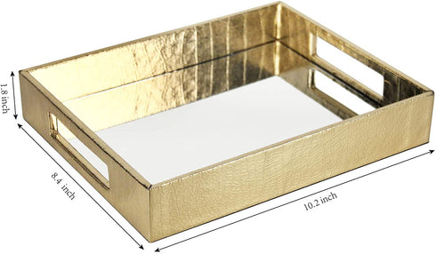 Vixdonos Decorative Mirror Tray,Gold Vanity Tray,Leather Catchall Organizer for Makeup,Perfume and Cosmetic on Dresser or Coffee Table(Small, Gold)