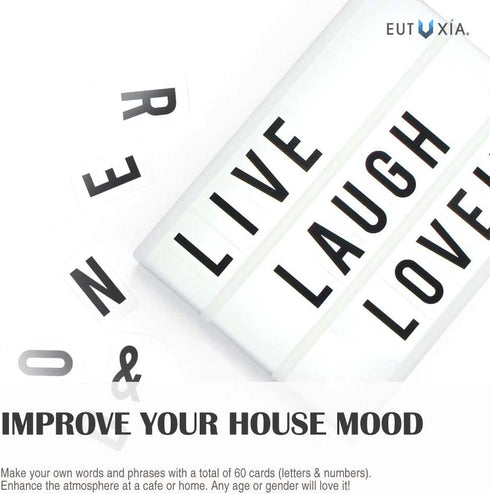 Eutuxia Cinematic Light Box with Letters - LED Light Box, Room Decor Sign, Marquee Light Up Sign - Personalized A4 White LED Letter Box with Light Up Letters (2 PK)