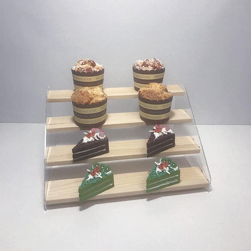 NC Display Shelf Stand 45 Steps, Clear Acrylic Riser Shelves Wood Acrylic Storage for Figure Collection Cupcake Desserts Holder Cosmetics Perfume Jewelry Organizer Rack (4Steps), Beige-04-small