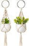 Dahey Mini Macrame Plant Car Accessories Rear View Mirrior Charm Cute Hanging Rearview Car Decor Boho Hanger with Artificial Succulent Plants for Plant Lover, 2 Pcs, 10.5 inch, White