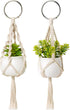 Dahey Mini Macrame Plant Car Accessories Rear View Mirrior Charm Cute Hanging Rearview Car Decor Boho Hanger with Artificial Succulent Plants for Plant Lover, 2 Pcs, 10.5 inch, White