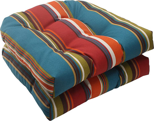 Pillow Perfect Outdoor/Indoor Westport Teal Tufted Seat Cushions (Round Back), 19" x 19", Stripe, 2 Count