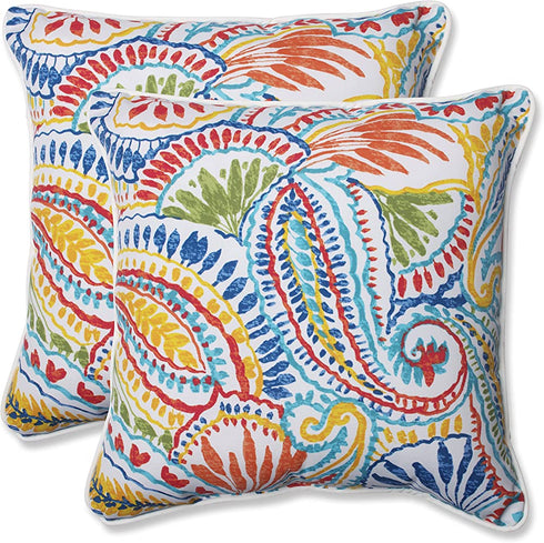 Pillow Perfect 572598 Outdoor/Indoor Ummi Multi Throw Pillows, 2 Count (Pack of 1), Blue