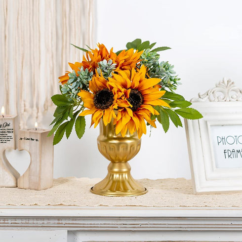 NUPTIO Pcs of 2 Metal Urn Planter Elegant Wedding Centerpieces Vase for Wedding Party Decoration, 16cm/6.3" Tall Trumpet Vase Flower Holder for Anniversary Ceremony