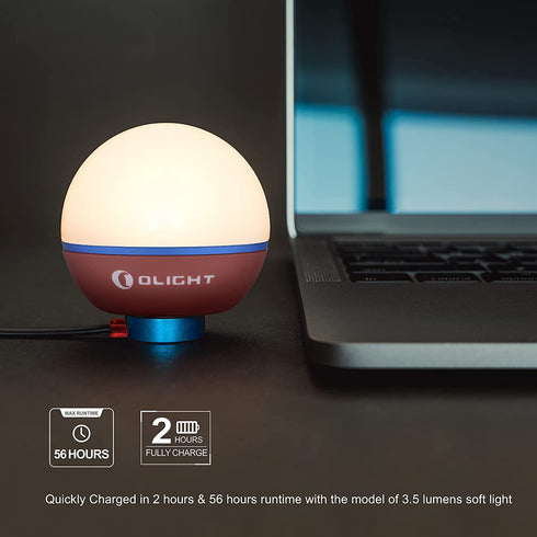 OLIGHT Obulb 55 Lumens 4-Mode Orb Light Night Lights MCC Rechargeable Bedside Lamp with Magnetic Bottom for Home Decor, Nursery, Camping, Hiking(Red?