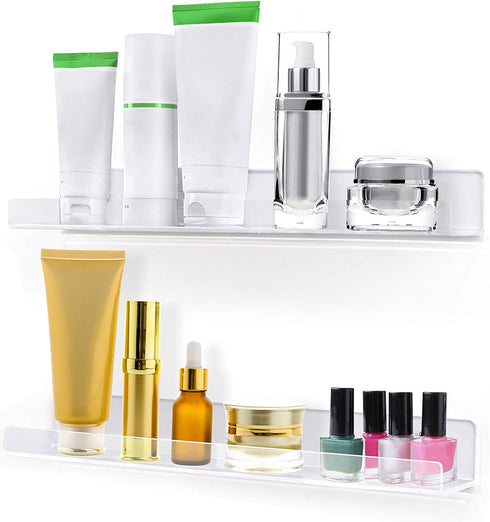 Estilo Set of 2 Acrylic Clear Wall Mounted Display Floating Shelves For Cosmetics, Photos, Books.- 15" inches