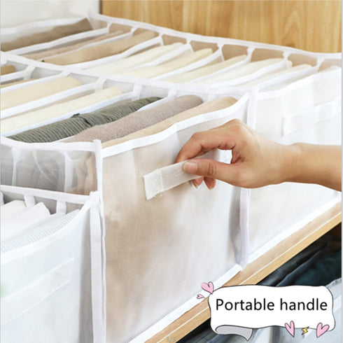 Nucucina 7 Grids Washable Wardrobe Clothes Organizer, Jeans Compartment Storage Box, Folding Clothes Drawer Mesh Separation Organizer, Clothes Drawer Organizer (Lage 2pcs)