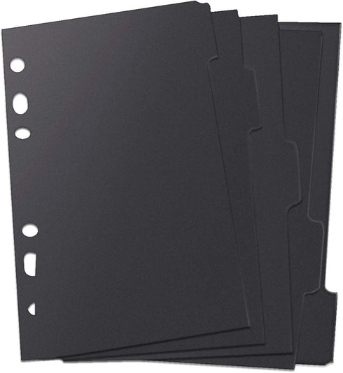 Whiidoom 10 Pack 6 Holes Paper Index Divider for Note Book Binder Planner (A6, Black)
