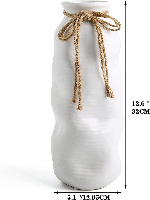 Hydrone Design Ceramic White Vases for Flowers, Modern Farmhouses Vases for Centerpieces, Entryway Table Home Decor (12.6'')