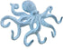Rustic Dark Blue Whitewashed Cast Iron Octopus Hook 11 Inch - Decorative Hook - Sealife Metal Wall Hook