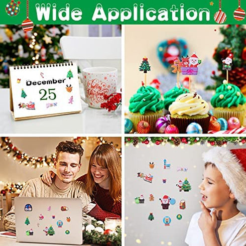 8 Sheet Christmas Stickers for Kids - 3D Self-Adhesive Holiday Stickers with Santa Snowman Xmas Tree Reindeer Hats Design for Gifts Wrapping Scrapbook DIY Crafts Decorations