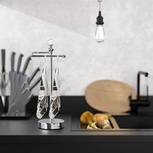 ROLABAM Towel Rack (with Crystal Finial) Hand Towel Holder Stand Total Height 15.7" for Bathroom Vanity Countertop, Kitchen, Steel Towel Holder Stand , Chrome