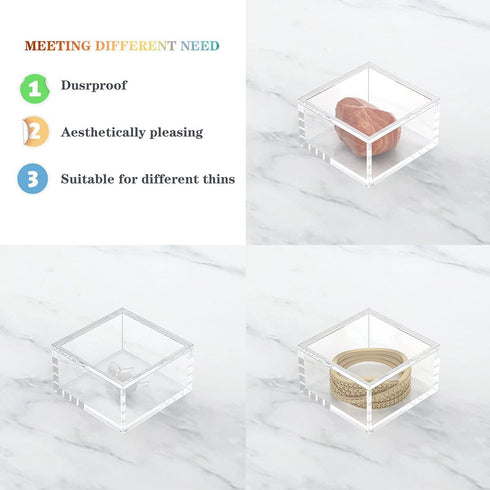 AITEE Acrylic Box with Lid, Clear Cube Display Case, Multi-Purpose Box Square Container for Holding Staples, Highlighters, Adhesive Tape, Paper Clips, Stamps, Display in Office or Home (Medium)