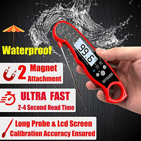 DUYKQEM Instant Read Digital Meat Thermometer (2 Pack) Waterproof Kitchen Cooking Food Thermometer with Probe Backlight & Calibration,Best Quick Grill Meat Thermometer for Grilling BBQ Smoker Chefs