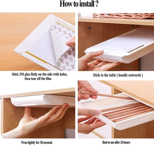 2 Pack Under Desk Drawer, Desk Accessories & Workspace Organizer, Pencil Holders, Hidden storage box, Self-Adhesive Drawer for desk/closet/bookcase/kitchen cabinet etc. (L+M)