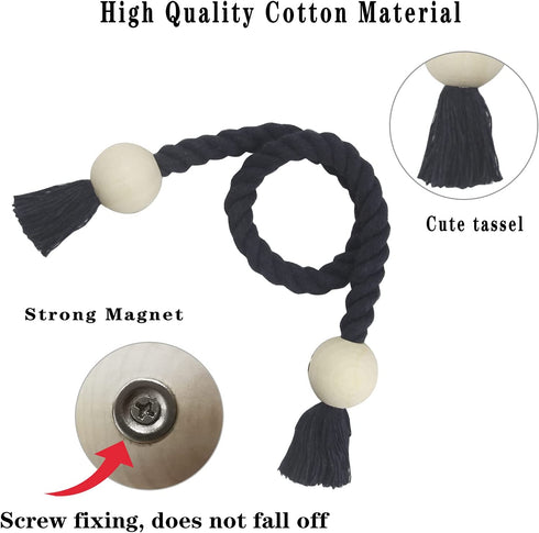 Porlau 4 Pack Navy Magnetic Curtain Tiebacks Cotton Hand Woven Tieback Holdback Decorative Tie Backs for Drapes with Durable Wooden Buckle No Tools Required