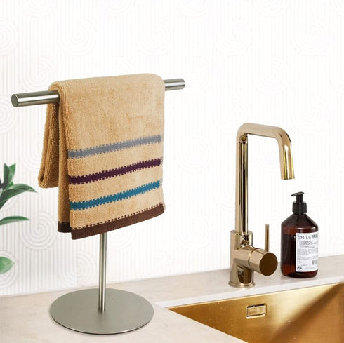 KURBAO Towel Rack T-Shape Hand Towel Stand for Bathroom, Kitchen or Vanity Towel Holder Stand, Towel Holder Standing SUS 304 Stainless Steel Height-Adjustable, Bath Hand Towel Bar Brushed Finished