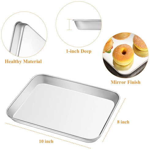 Stainless Steel Baking Sheet Set of 2, Deedro Cookie Sheet Metal Baking Pan Oven Tray, Non Toxic & Heavy Duty, Rust Free & Mirror Finish, Easy Clean & Dishwasher Safe, 10 x 8 x 1 Inch