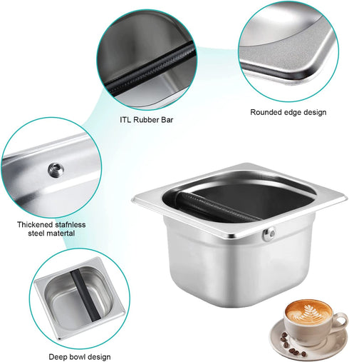 Coffee Knock Box, Stainless Steel Coffee Knock Box,spresso Knock Box Stainless Steel,tainless Steel Espresso Knock Box with Rubber Bar for Storing Underneath Most Espresso Machines