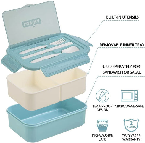 Bento Box With Ice Pack Lunch Bag Set, 37OZ Bento box for Adults Kids, Come With Utensils, 6 Liter Insulated Lunch Bag and Ice Pack, Leakproof, Durable, BPA-Free and Food-Safe Materials(Light Blue)