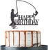 Black Glitter Happy Birthday Cake Topper, Birthday Party Decorations, Fishing Cake Topper, Fisherman Birthday Party Supplies
