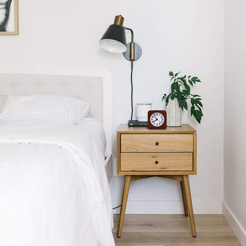 4 Inch Wooden Analog Alarm Clock Battery Operated Non-Ticking with Snooze Button,Night Light,Gentle Wake