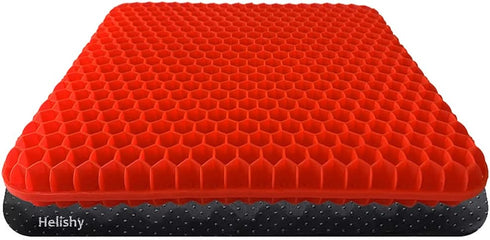 Gel Seat Cushion Double Thick Gel Support Cushions, Breathable Honeycomb Chair Mats Wheelchair Pads for Back Pain, Tailbone, Coccyx, Pressure Sores and Sciatica Relief (Red)
