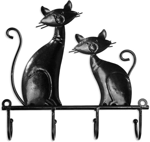 Wall Mounted Key Holder Iron Cat Wall Hanger Hook Decor 4 Hooks for Coats Bags Wall Mount Clothes Holder Decorative Gift