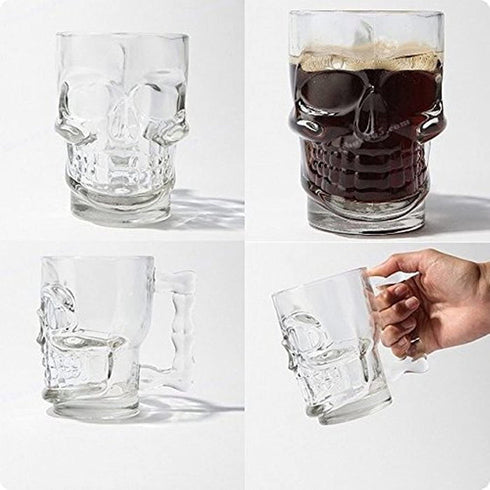 King International Skull Beer Mug| Set of 2| 17.7 Oz| Glass Beer Draft Mug glasses| HALLOWEEN SKULL| Gothic Decor| Glass Beer Mug| Whisky/Wine/Vodka Glass for Your Home Bar