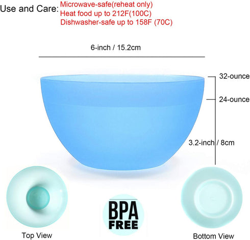 6-inch / 32-ounce Plastic Bowls for Cereal or Salad | set of 12 in Coastal Colors