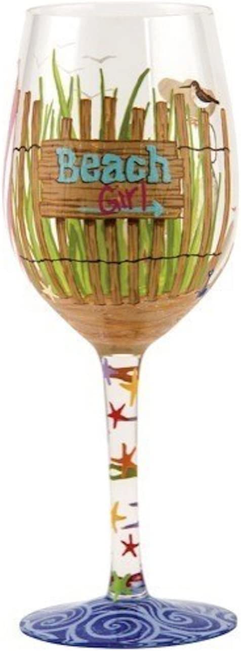 Designs by Lolita œBeach Girl? Hand-painted Artisan Wine Glass, 15 oz.