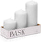 Cone Top Pillar Candles by Bask - Set of 3 - 3" x 4", 6", and 8" Dripless Unscented Candles in White for Home Decor, Relaxation & All Occasions