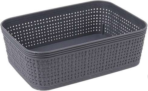 DEAYOU 9 Pack Plastic Storage Baskets, Small Weave Baskets Organizing Bins for Shelves, Pantry, Kitchen, Office, 7.3" L x 4.7" W x 2.4" H (Black, White, Gray)