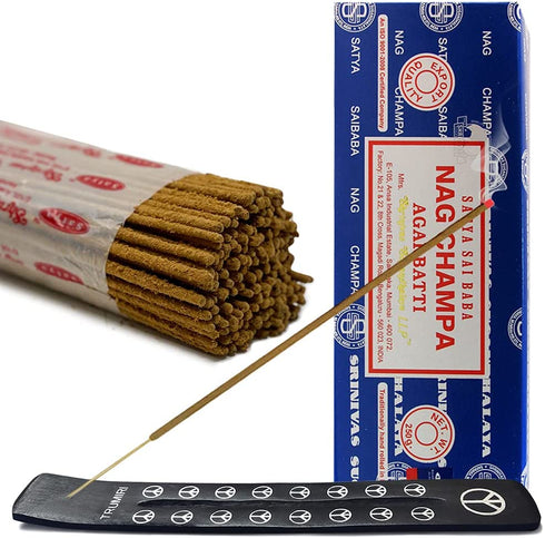 TRUMIRI Incense Stick Holder Bundle with Satya Sai Baba Nagchampa 250g Incense Sticks - Pack of 1 (Approx 250 Sticks)