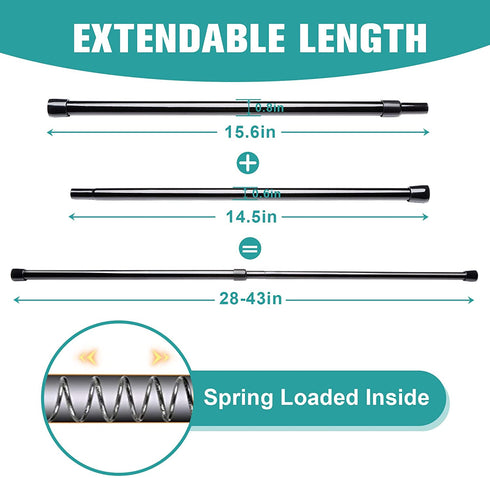 Blu-Pier Tech 1 Pack 5/8" Heavy Duty Spring Tension Rod, RV Tension Bars, Cupboard Rod Black 28 to 43 Inch,Black