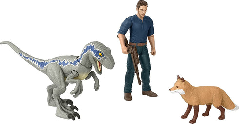 Jurassic World Dominion Owen and Velociraptor Beta Human and Dino Pack with 2 Action Figures and Accessories, Toy Gift Set and Collectible for Dinosaur Fans