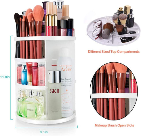 Makeup Organizer,360 Degree Rotating Cosmetics Organizer with 3 Pcs Makeup Sponge,7 Layers Adjustable Cosmetic Display Case for Countertop,Large Storage Box Make up Brush Holders Gifts for Women
