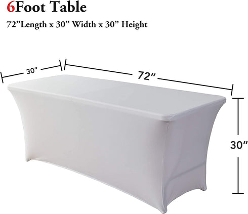 Gelozed 6ft Stretch Spandex Table Cover for Standard Folding Tables - Universal Rectangular Fitted Tablecloth Protector for Wedding ?White, 6FT?