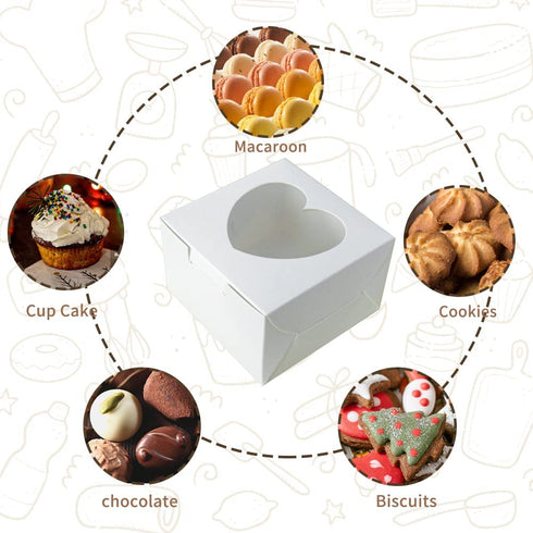 Ghilia 85pcs 4x4x2.5 Inches White Cake Boxes, Bakery Boxes with Window, Small Pastry Boxes, Cupcake Boxes, Gift Boxes for Candy, Chocolate, Donuts, Fruits and Party.