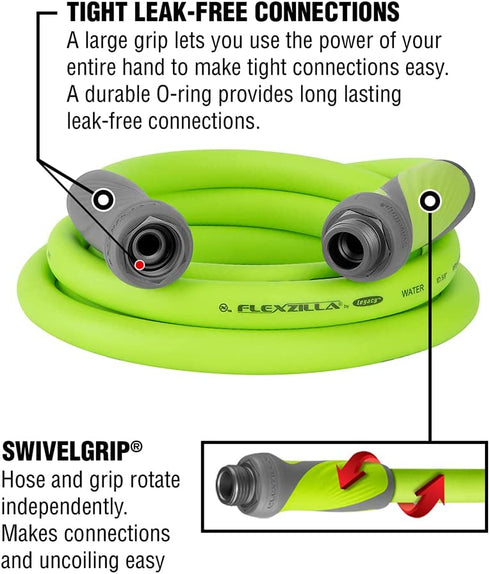Flexzilla Garden Hose with SwivelGrip, 5/8 in. x 10 ft., Heavy Duty, Lightweight, Drinking Water Safe - HFZG510YWS