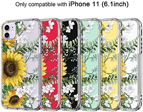ICEDIO iPhone 11 Case with Screen Protector,Clear with Nice Sunflowers Floral Flower Patterns for Girls Women,Shockproof Slim Fit TPU Cover Protective Phone Case for Apple iPhone 11 6.1 inch