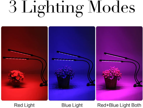 Grow Lights, Clip-on Plant Grow Lights with Red Blue LED Bulbs for House Plants Hydroponics Succulent Growing, 3 Light Modes Timing Function (20)