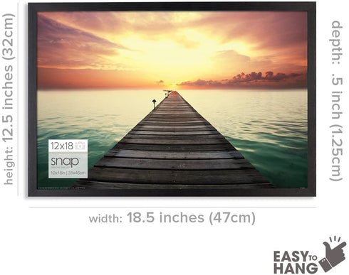 Snap 10FW1569E Solid Wood Wall Poster Picture Frame, 12" x 18", Black