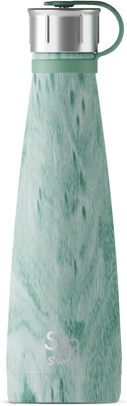 S'ip by S'well Stainless Steel Water Bottle - 15 Oz - Peppermint Tree - Double-Walled Vacuum-Insulated Keeps Drinks Cold for 24 Hours and Hot for 10 - with No Condensation - BPA-Free