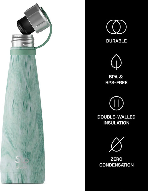 S'ip by S'well Stainless Steel Water Bottle - 15 Oz - Peppermint Tree - Double-Walled Vacuum-Insulated Keeps Drinks Cold for 24 Hours and Hot for 10 - with No Condensation - BPA-Free