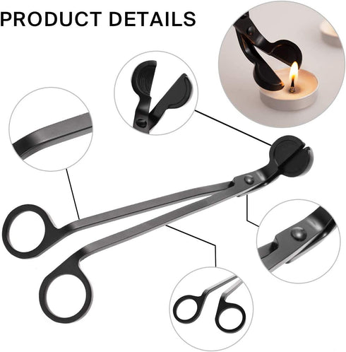 ManChDa 4 in 1 Candle Accessory Set - Candle Wick Trimmer, Candle Wick Dipper, Candle Wick Snuffer, Storage Tray Plate, Candle Care Tools Gift for Candle Lovers for Cosmetics Metal Storage (Black)