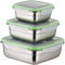 304 Stainless Steel Square Food Storage Lunch Box Containers Eco-Friendly & Reusable Snack Food Leak Proof Nesting Containers for Kids & Adults | Set of 3 Metal Lunch Sandwich Container, Snack Boxes