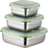 304 Stainless Steel Square Food Storage Lunch Box Containers Eco-Friendly & Reusable Snack Food Leak Proof Nesting Containers for Kids & Adults | Set of 3 Metal Lunch Sandwich Container, Snack Boxes
