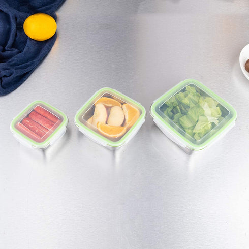 304 Stainless Steel Square Food Storage Lunch Box Containers Eco-Friendly & Reusable Snack Food Leak Proof Nesting Containers for Kids & Adults | Set of 3 Metal Lunch Sandwich Container, Snack Boxes