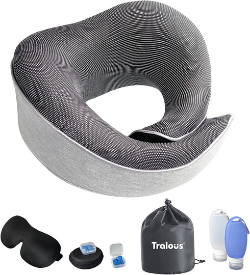 Tralous FullyWrap Travel Pillow, 100% Pure Memory Foam Neck Pillows for Sleeping, Neck Support Pillow Fully Wraps Beneath The Chin, Plentiful Travel Accessories, Lightweight and Small